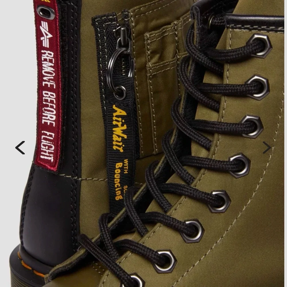 1460 Ben Alpha Industries Nylon/Leather Olive Lace Up Boots - Picture 5 of 12